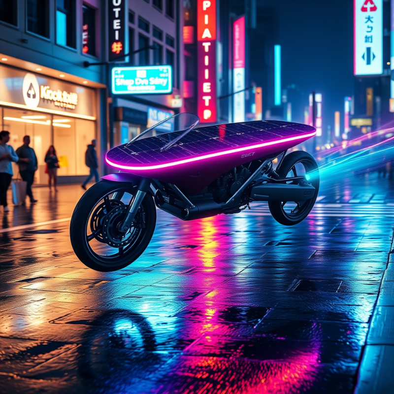 Sleek, Solar-powered Motorcycle Glides Over a Wet,