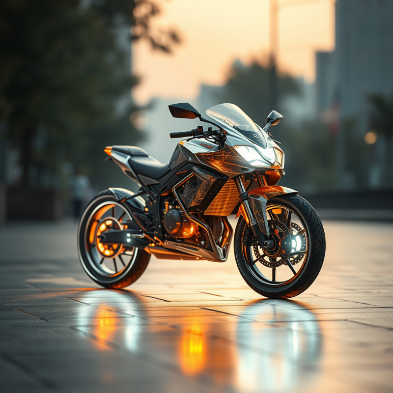 Sleek Sport Motorcycle Gleams Under Warm Sunset
