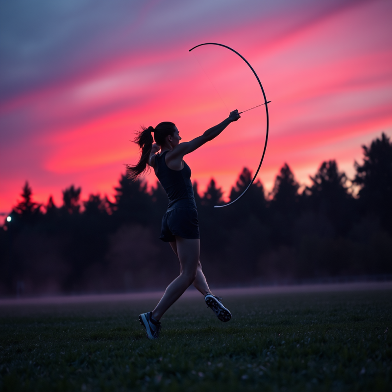 Slow-motion Shot of a Female Javelin Thrower Mid-arc