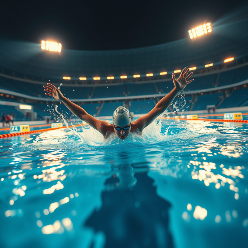 Slow-motion Shot of a Freestyle Swimmer Breaking the Su...