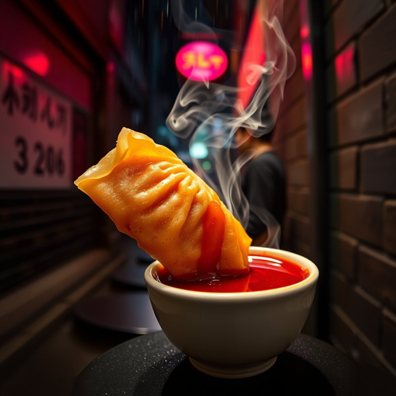 Slow-motion Shot of a Golden-brown Sticky Rice Dumpling...