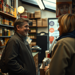 Small Business Owner In Shop Interacting Warmly With Cust...