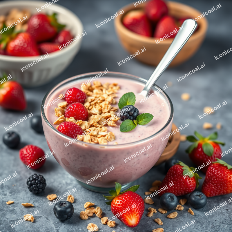 Smoothie Bowl With Fresh Berries And Granola Breakfast Ae...
