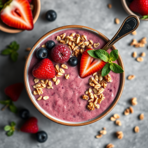 Smoothie Bowl With Fresh Berries And Granola Breakfast Ae...