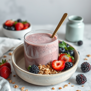 Smoothie Bowl With Fresh Berries And Granola Breakfast Ae...