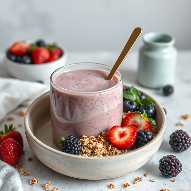 Smoothie Bowl with Fresh Berries and Granola Breakfast Ae...