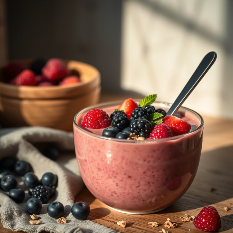 Smoothie Bowl with Fresh Berries and Granola Breakfast Ae...