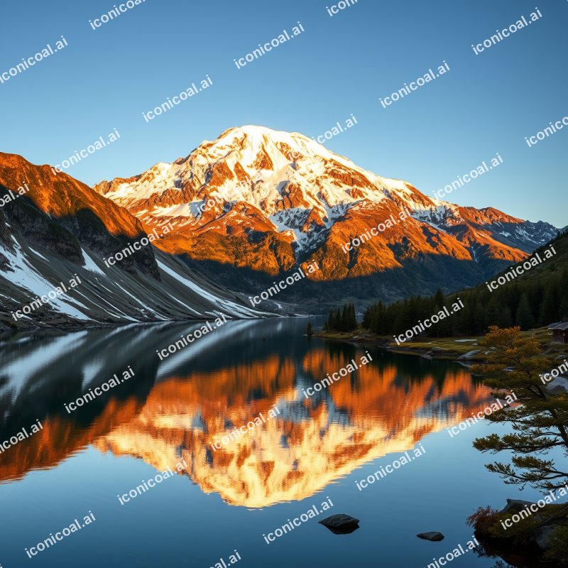 Snow-capped Mountain Reflected In Alpine Lake Pristine