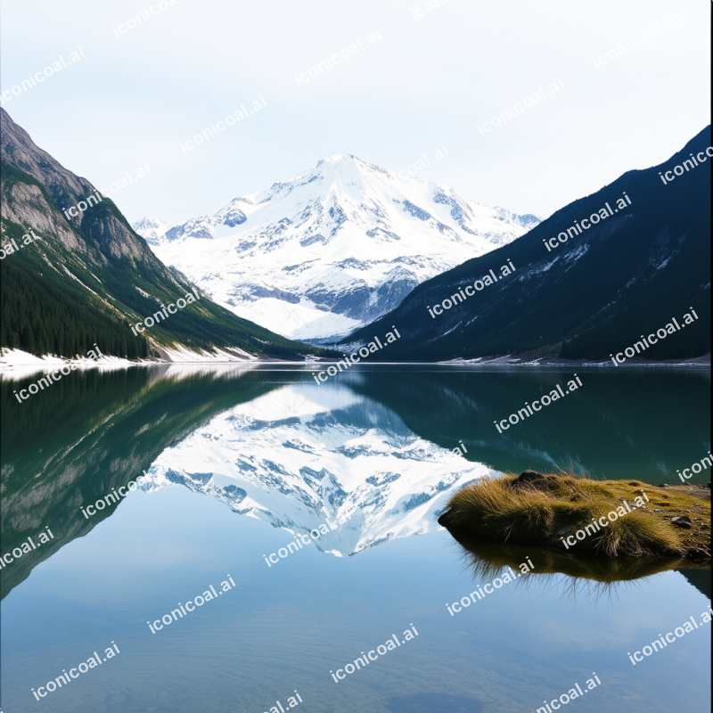 Snow-capped Mountain Reflected In Alpine Lake Pristine