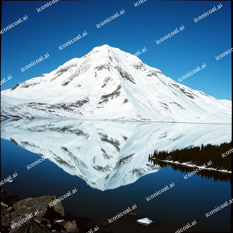 Snow-capped Mountain Reflected In Alpine Lake Pristine