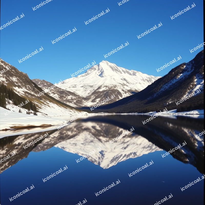 Snow-capped Mountain Reflected In Alpine Lake Pristine