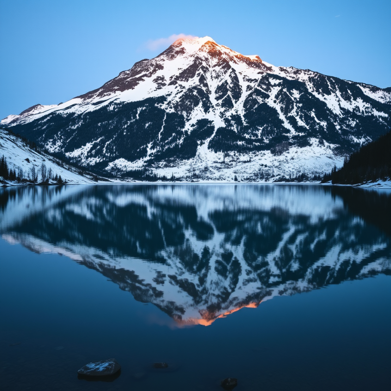Snow-capped Mountain Reflected in Alpine Lake Pristine