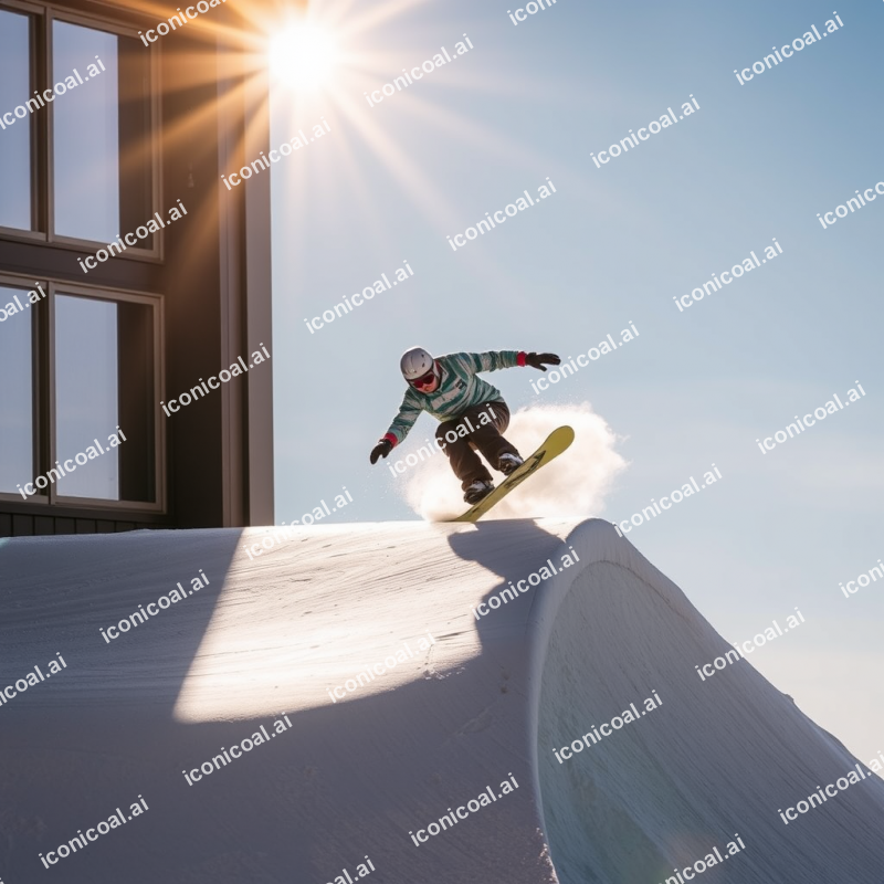 Snowboarder Catching Air On Halfpipe