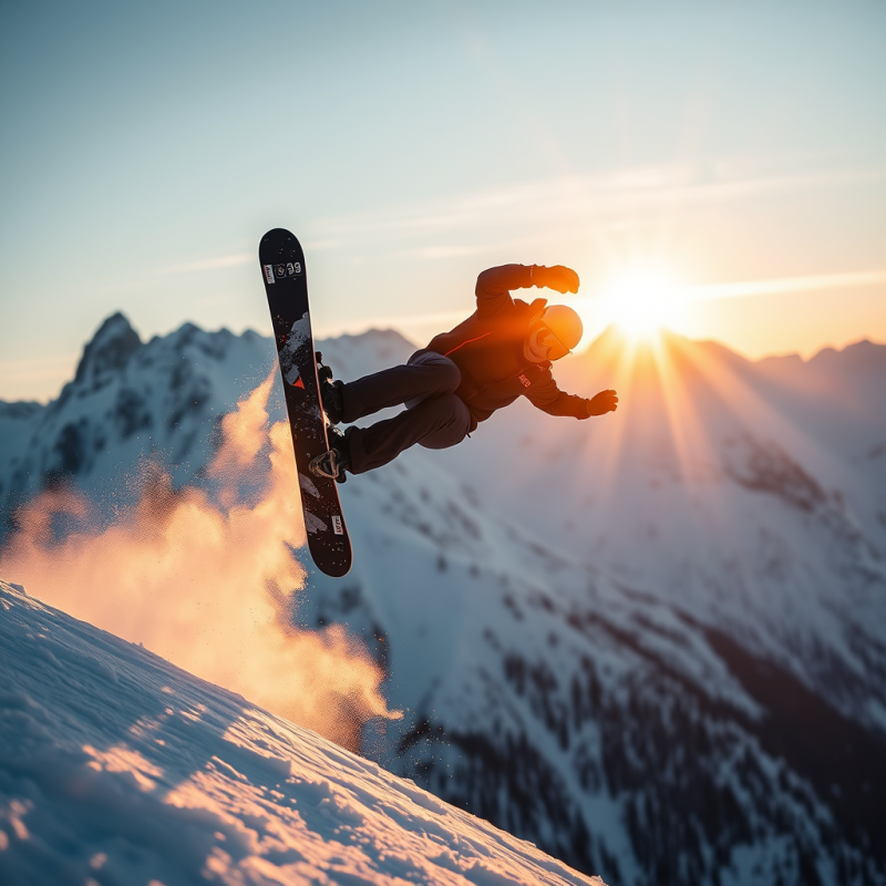 Snowboarder Mid-air After a Backflip on a Frozen Mounta...