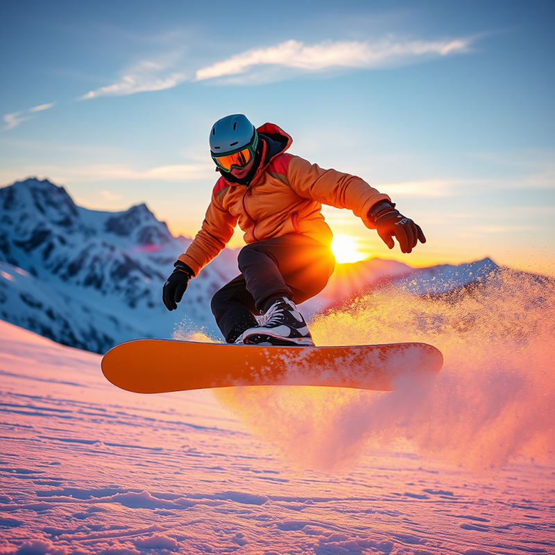 Snowboarder Mid-air at 45 Degrees During a Twilight Run