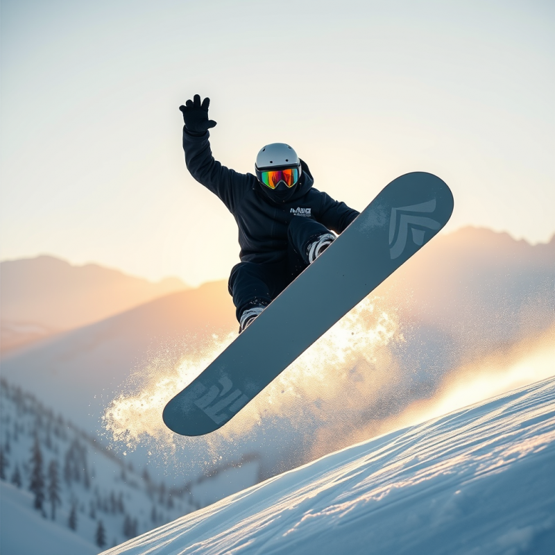 Snowboarder Mid-air During a Backside 1080 Spin at Dawn