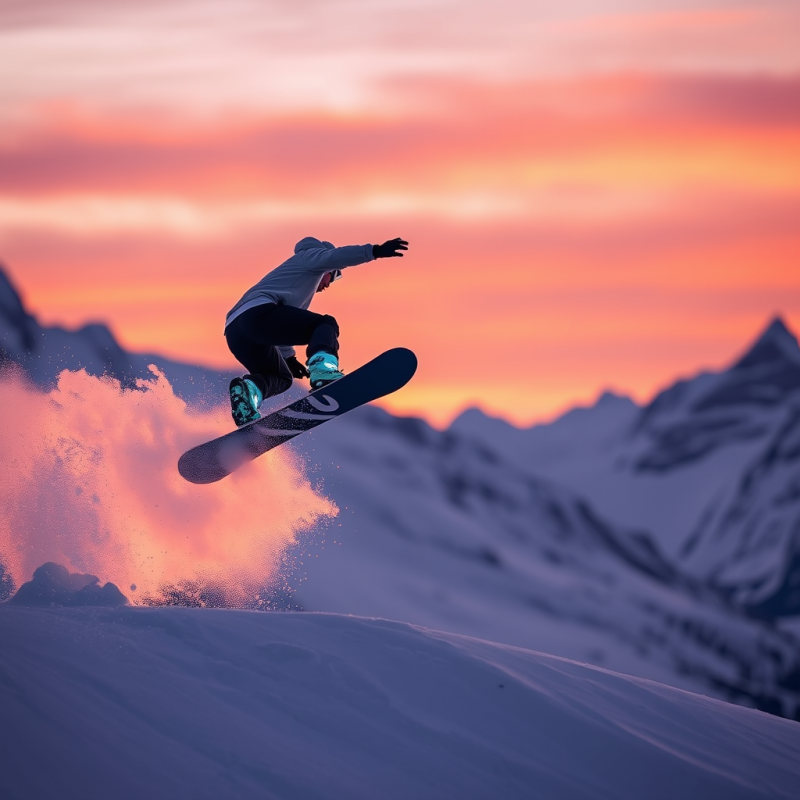 Snowboarder Mid-air Performing a Backside Triple Cork A...