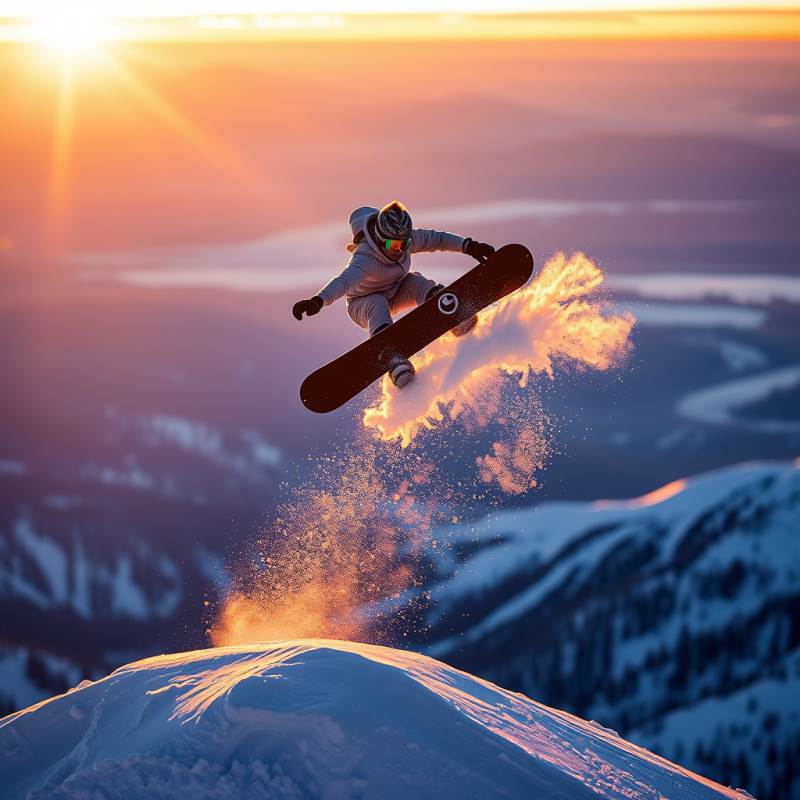 Snowboarder Soaring Mid-air at Dusk