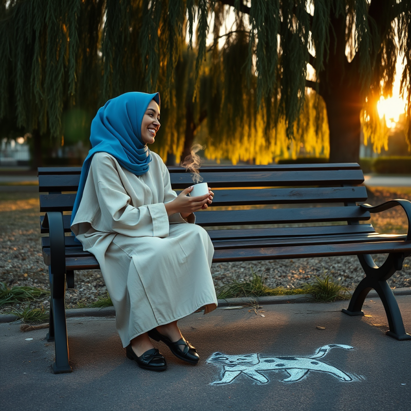 Soft Golden-hour Glow Illuminates a Quiet Park Bench Wh...
