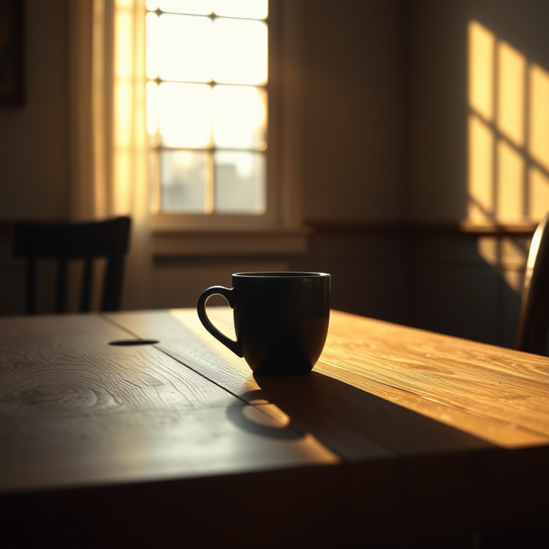 Solitary Black Coffee Mug Bathed in Warm Golden