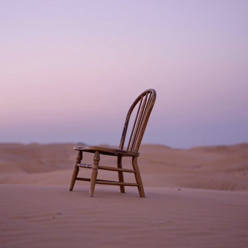 Solitary Vintage Wooden Chair Sits on Sandy Dunes