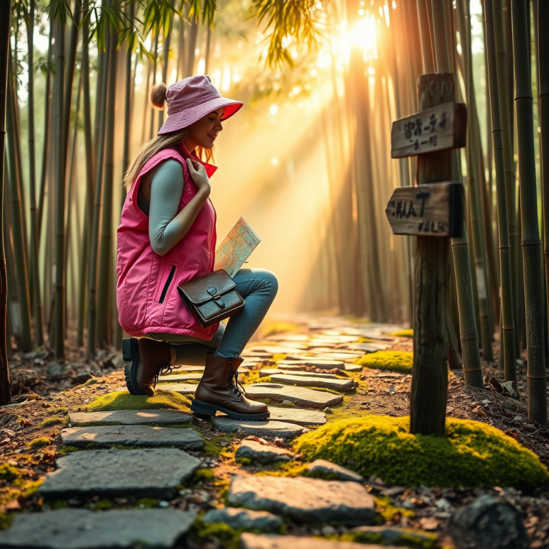 Solo Female Traveler in a Neon-pink Oversized Vest and ...
