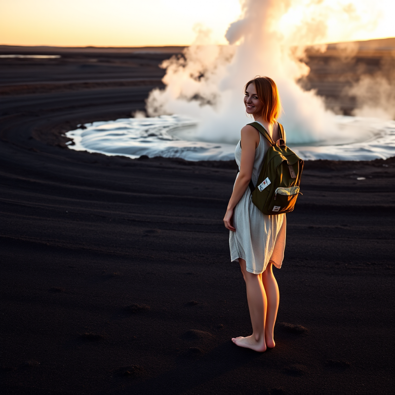 Solo Female Traveler in a Sun-bleached Linen Dress Stan...