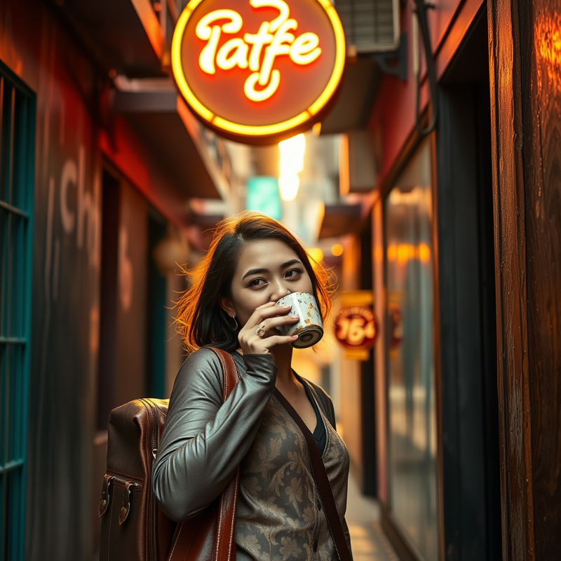 Solo Traveler with a Retro Leather Satchel Pauses Benea...