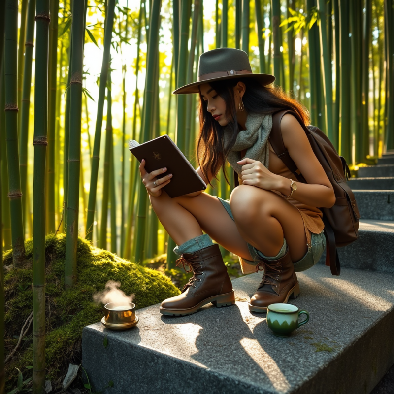 Solo Traveler with a Vintage Leather-bound Journal and ...