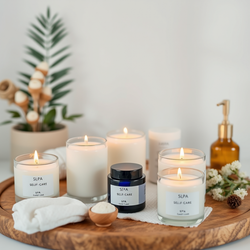 Spa Self-care Setup with Candles and Natural Products