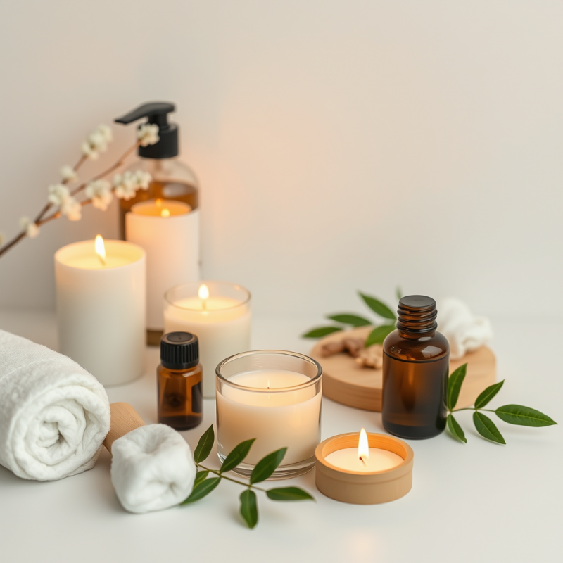 Spa Self-care Setup with Candles and Natural Products