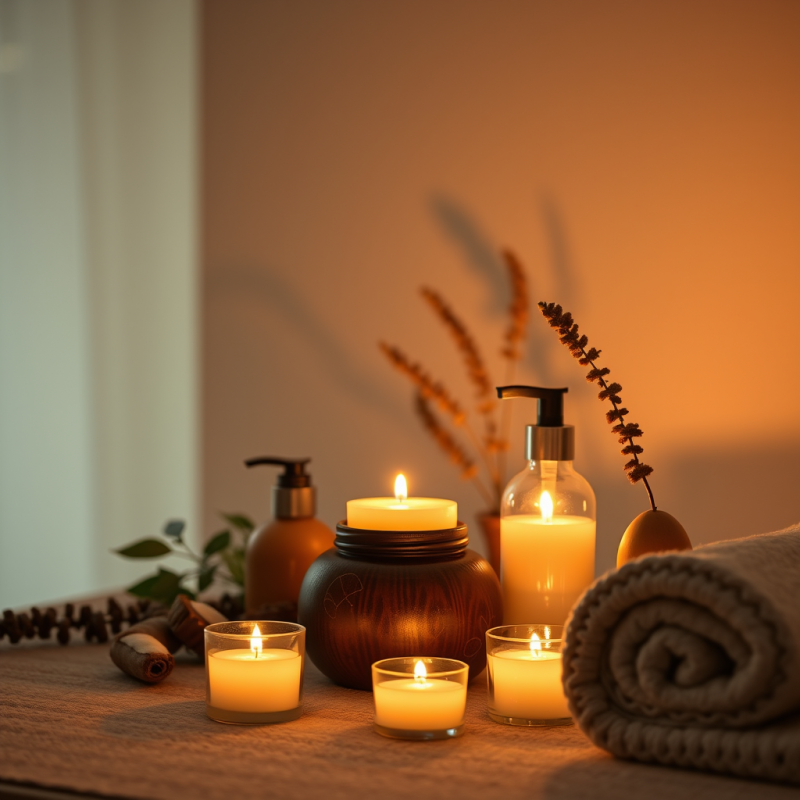 Spa Self-care Setup with Candles and Natural Products