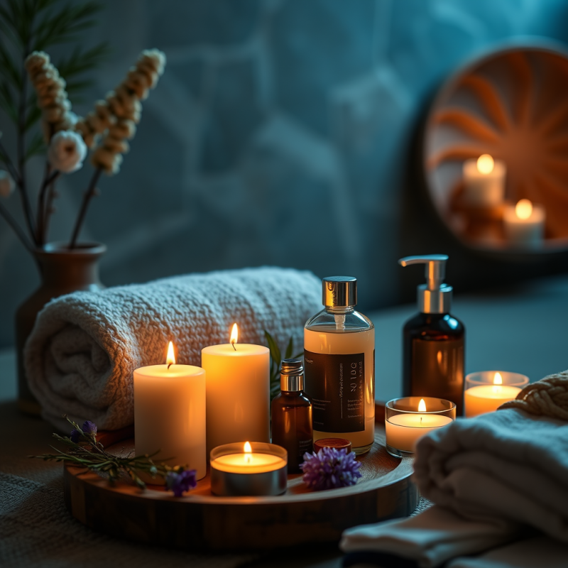 Spa Self-care Setup with Candles and Natural Products