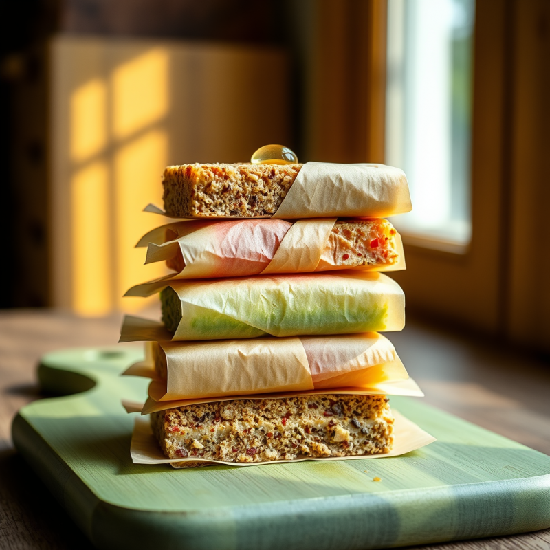 Stack of Individually Wrapped Granola Bars Sits on a