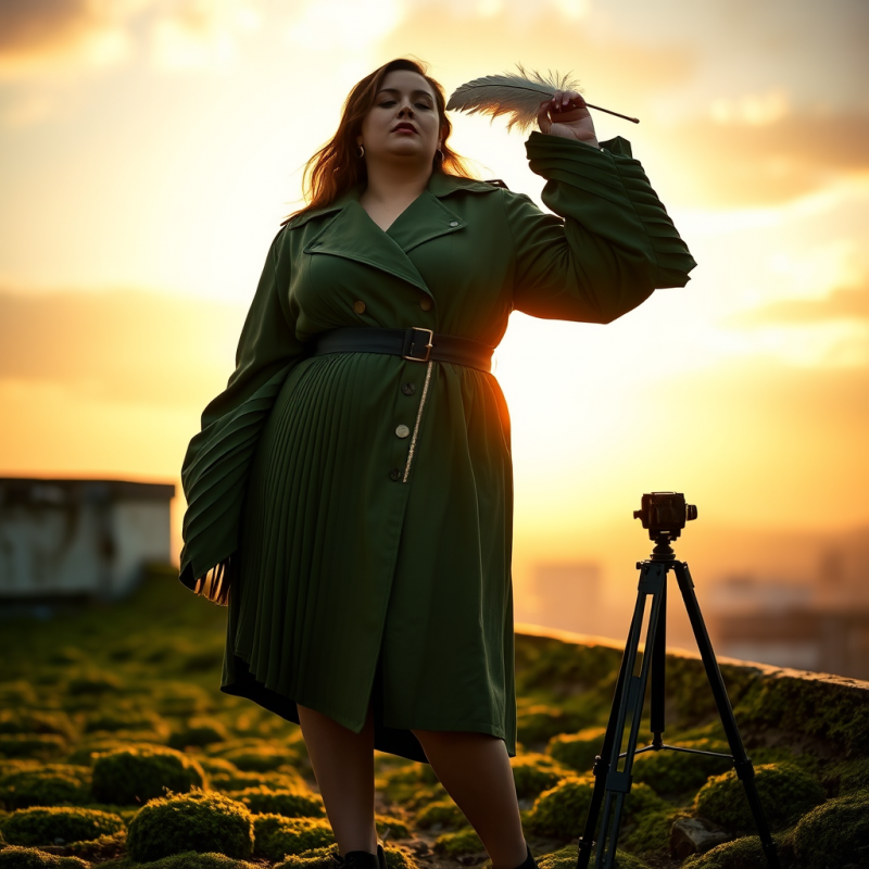 Statuesque Plus-size Model in a Moss-green