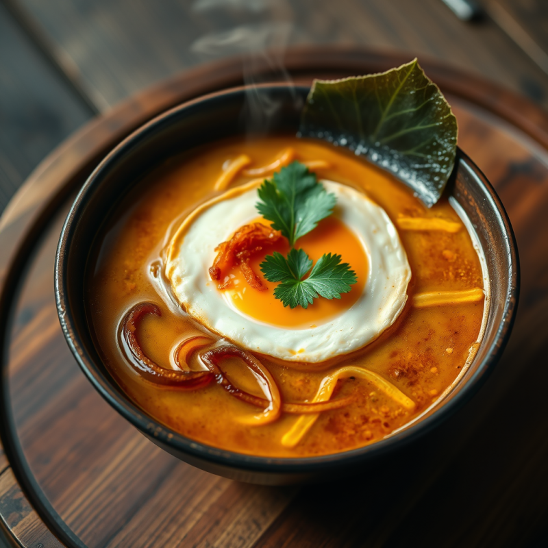 Steaming Bowl of Miso Ramen Captured from a Low-angle O...