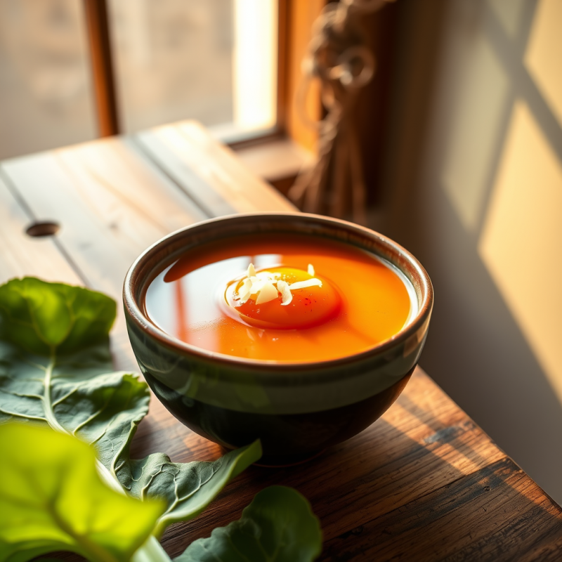 Steaming Ceramic Bowl of Gut-health Fermented Miso Soup
