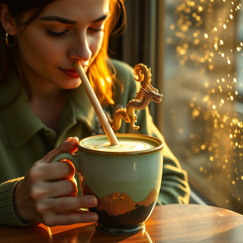 Steaming Ceramic Mug of Matcha Latte