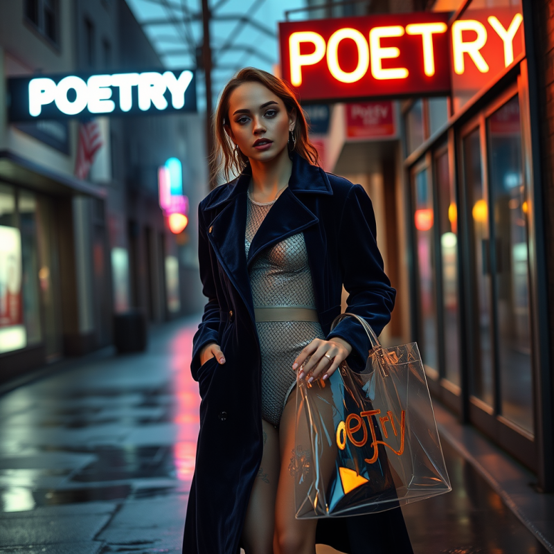 Street-style Portrait of a Genderfluid Model Mid-stride...