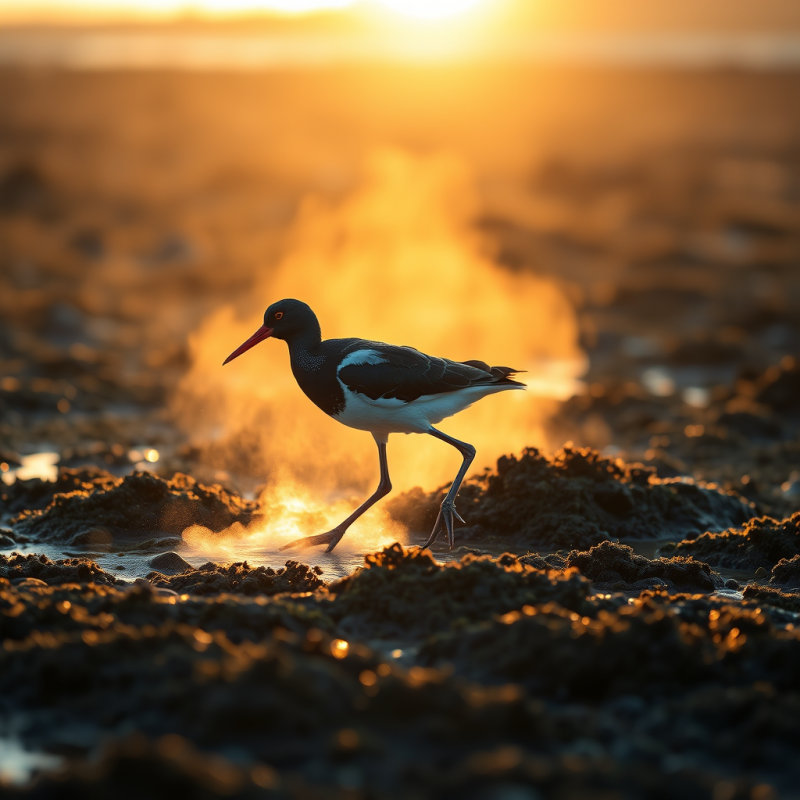 Striking Oystercatcher Strides Across a Rocky