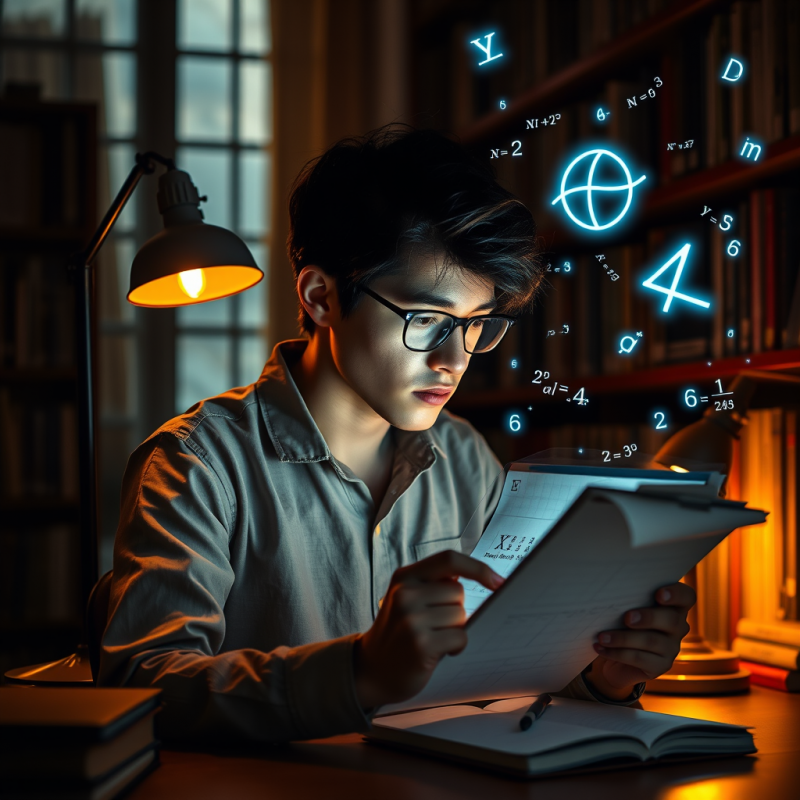 Student in a Dimly Lit