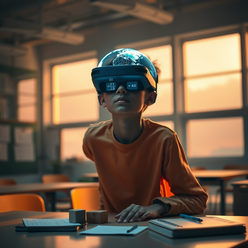 Student in a Futuristic Classroom