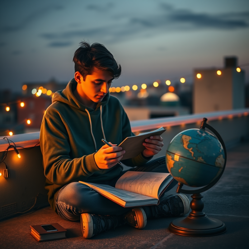 Student in a Moss-green Hoodie Sits Cross-legged on a R...