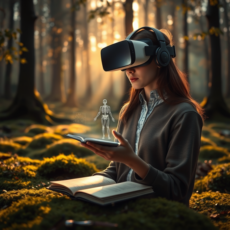 Student in a Mossy Forest Clearing at Dawn