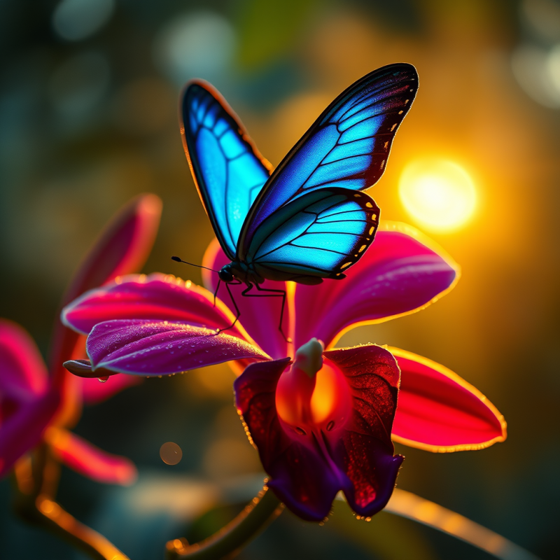 Stunning Blue Butterfly Perches on a Vivid Pink