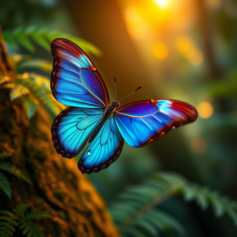 Stunning Blue Butterfly with Iridescent Wings Hovers