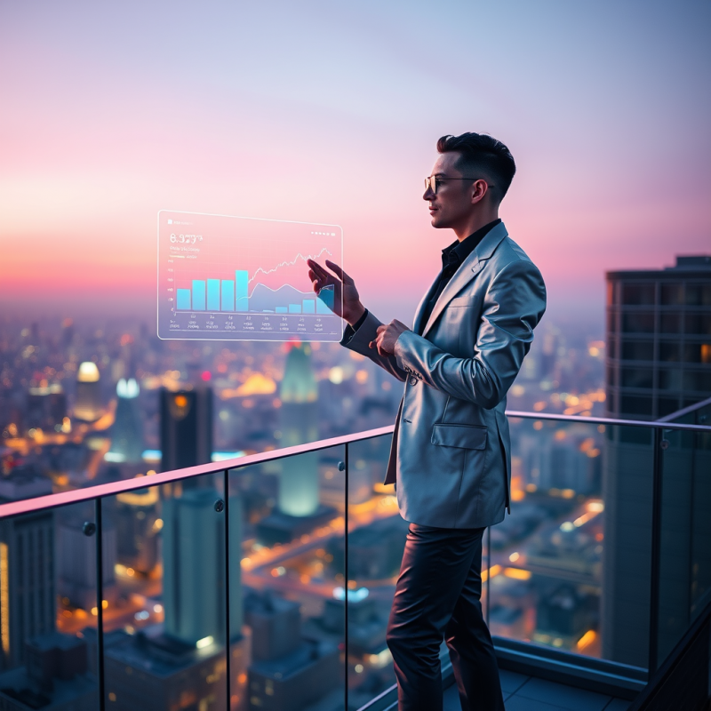 Stylish Businessman in a Sleek Suit Interacts with a