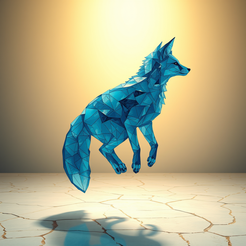 Stylized Blue Polygonal Fox Stands Poised Against a