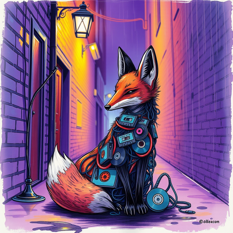 Stylized Fox Adorned with Cassette Tapes and