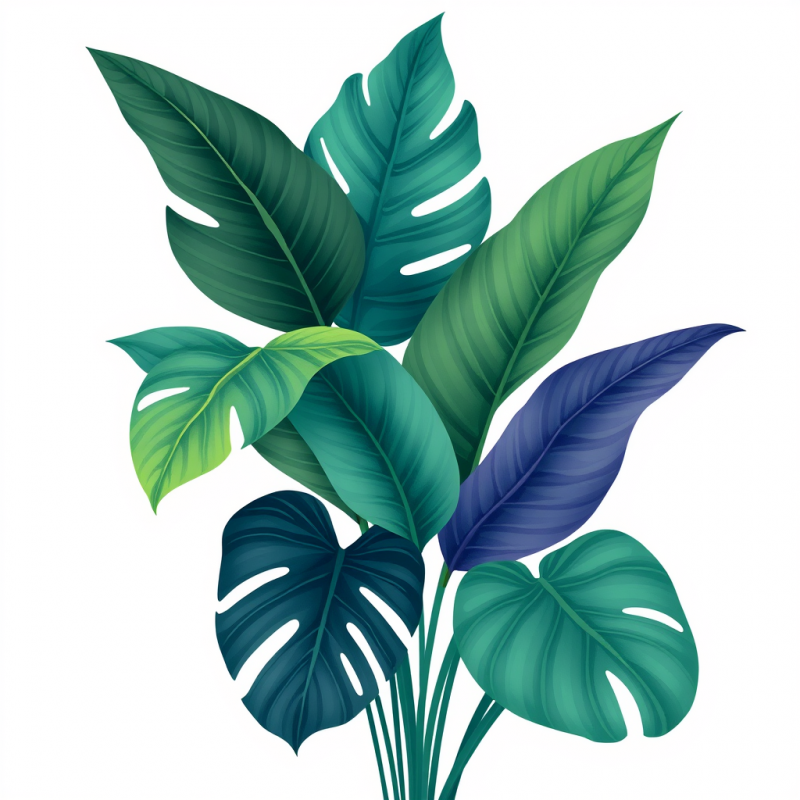 Stylized Illustration of Lush, Varied Green Tropical